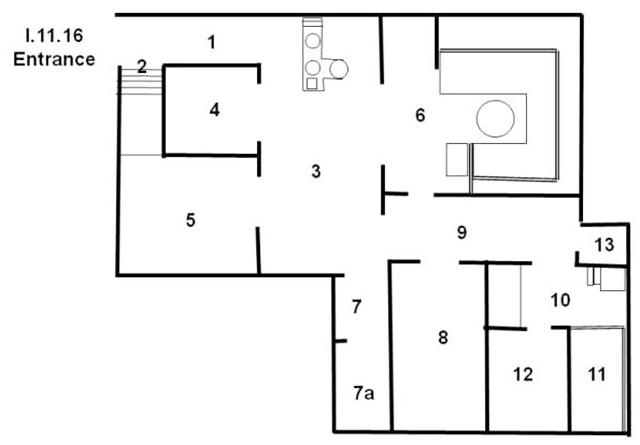 I.11.16 Pompeii. Casa di Saturninus. Hospitium.
Room Plan.
